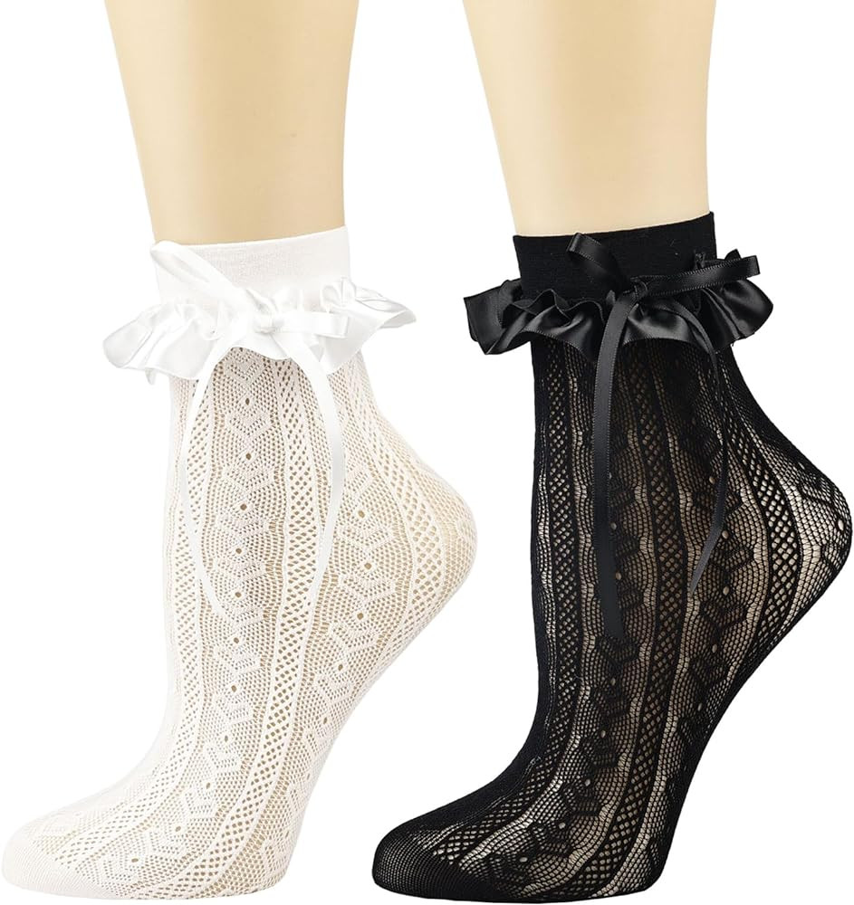 BIVOLU Womens Ankle Socks Lace Ruffle Frilly Cotton Cute Princess Ankle Dress Socks for Girl 2 Pa... | Amazon (US)