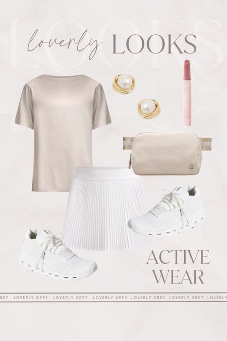 Loverly Grey activewear outfit idea. I love this pleated skirt and belt bag. 

#LTKstyletip #LTKfitness #LTKSeasonal