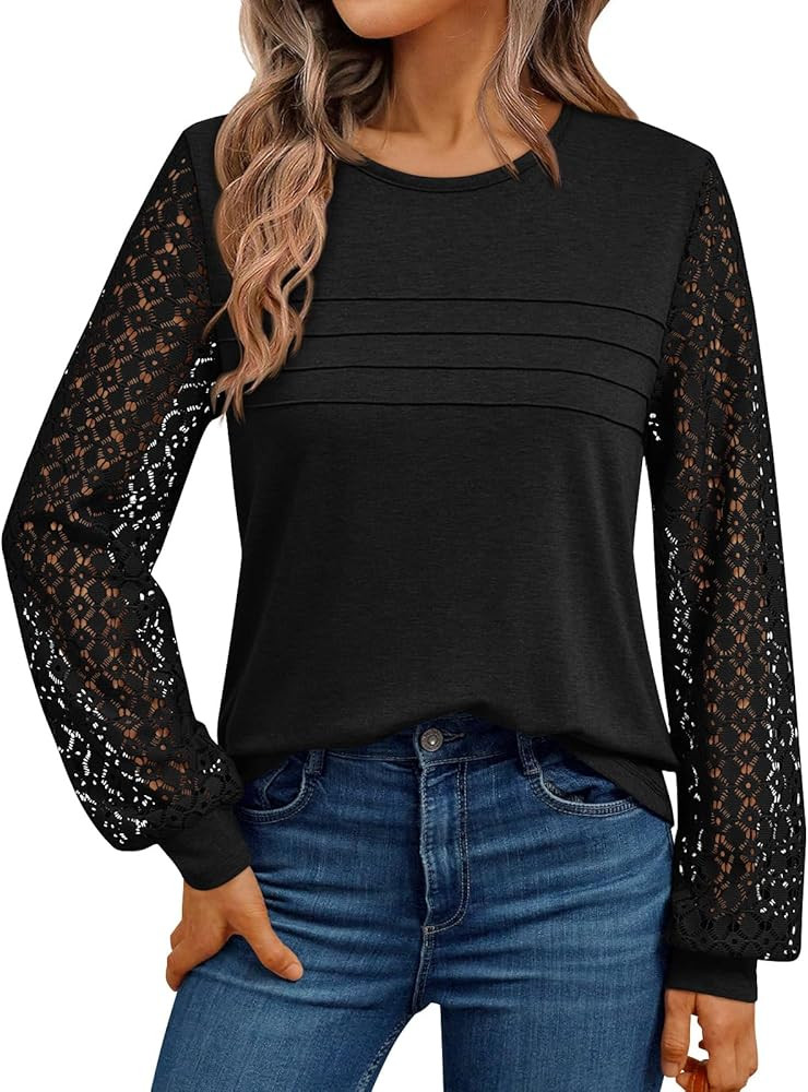 AUTOMET Women's Long Sleeve Tops Dressy Casual Shirts 2025 Fall Outfits Lace Business Blouses Cut... | Amazon (US)