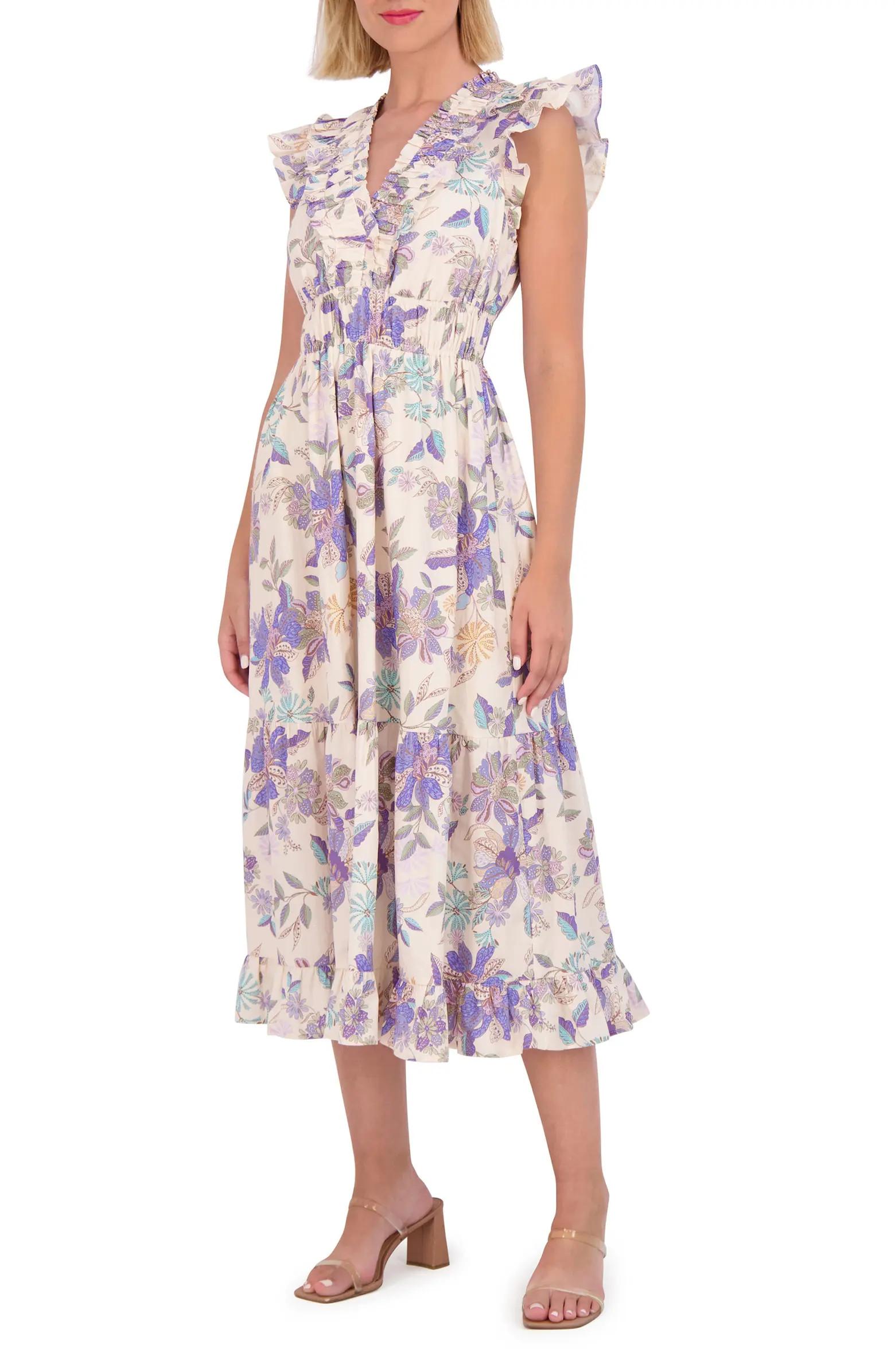 Floral Ruffle Cotton Midi Dress | Nordstrom