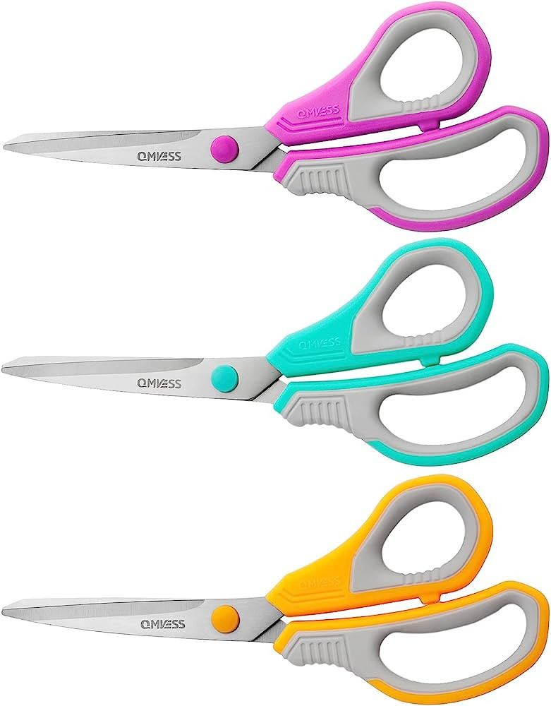 QMVESS 8.5" Scissors All Purpose 3 Pack, Ultra Sharp Multipurpose Blade Shears, Professional Ergo... | Amazon (US)