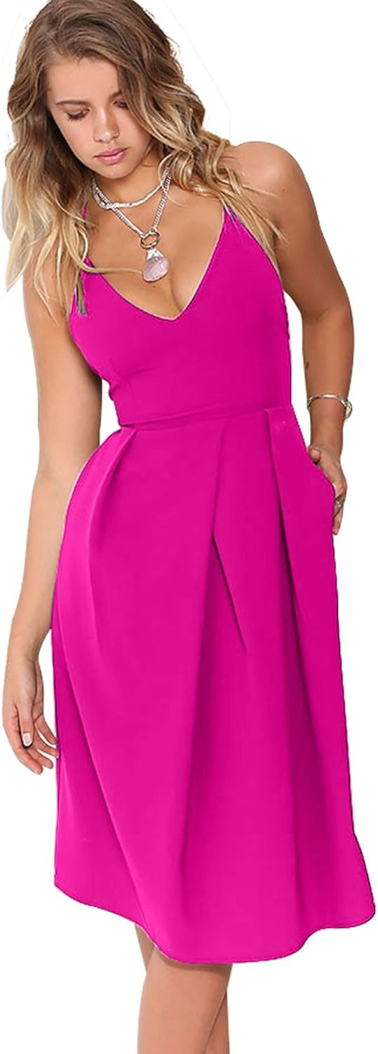 Eliacher Women's Deep V Neck Adjustable Spaghetti Straps Summer Dress Sleeveless Sexy Backless Pa... | Amazon (US)