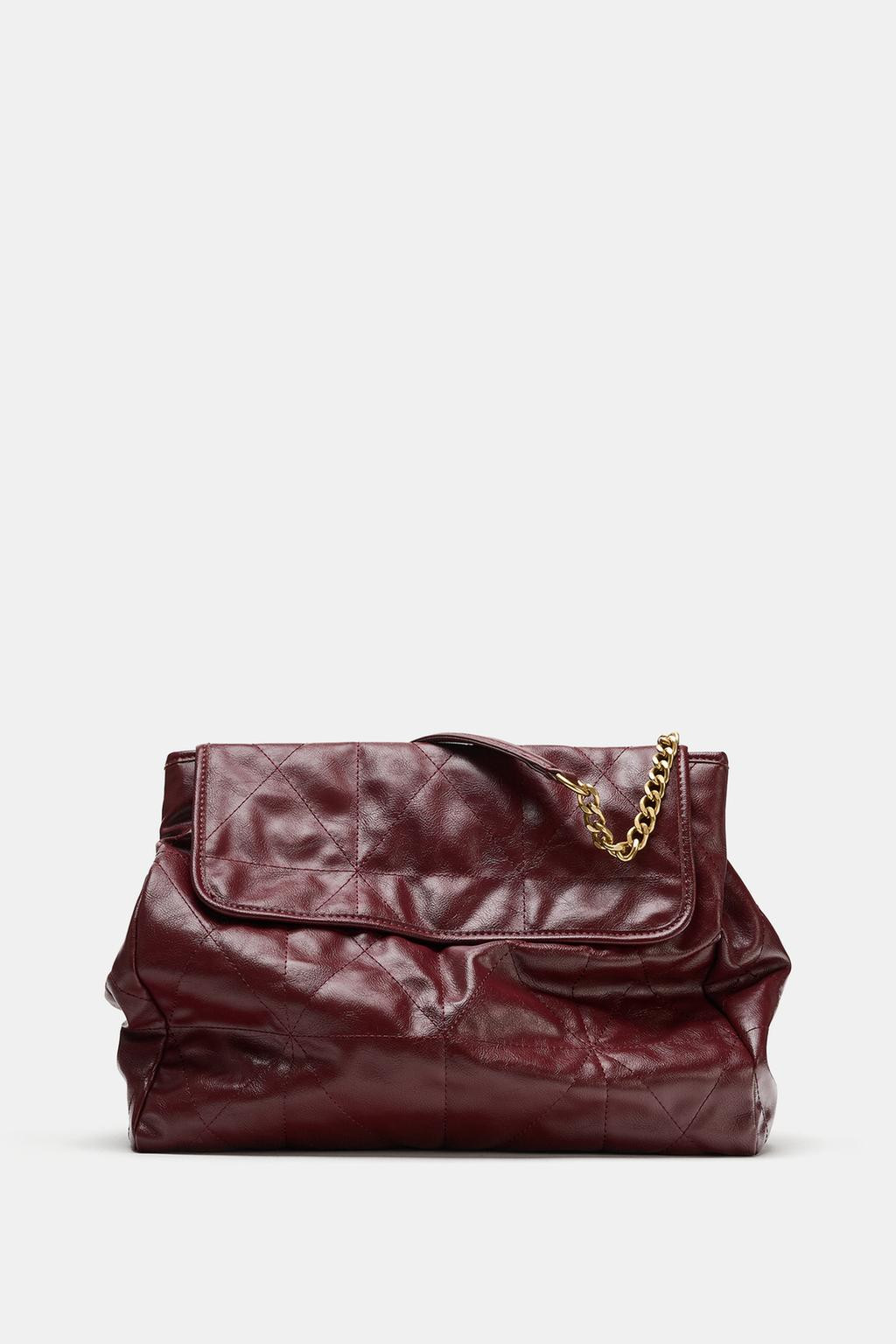 Zara - Flap Shoulder Tote Bag - Burgundy Red - One Size Only - Woman | Zara UK