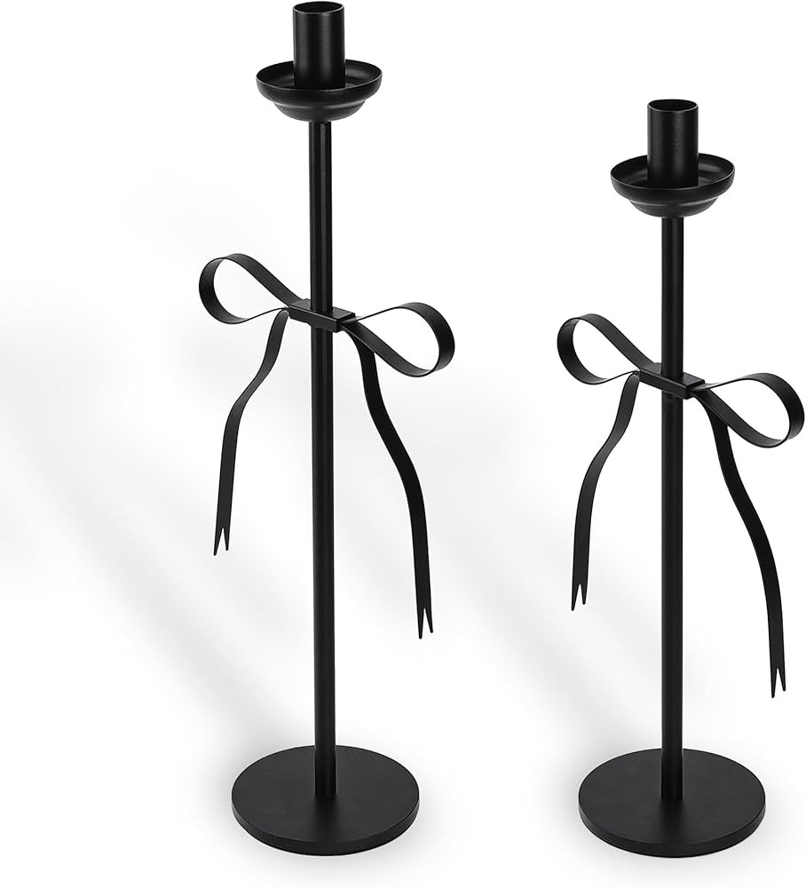Black Taper Candlestick Holders,Set of 2 Bow Candle Stick Holders,Metal Modern Candle Stands Deco... | Amazon (US)