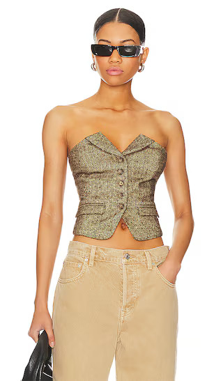 Adare Bustier Top in Brown Herringbone | Revolve Clothing (Global)