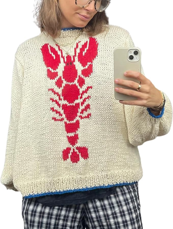 WZTYYDS Women Y2K Bow Knit Fall Winter Sweater Crew Neck Long Sleeve Knitted Pullover Oversized K... | Amazon (US)