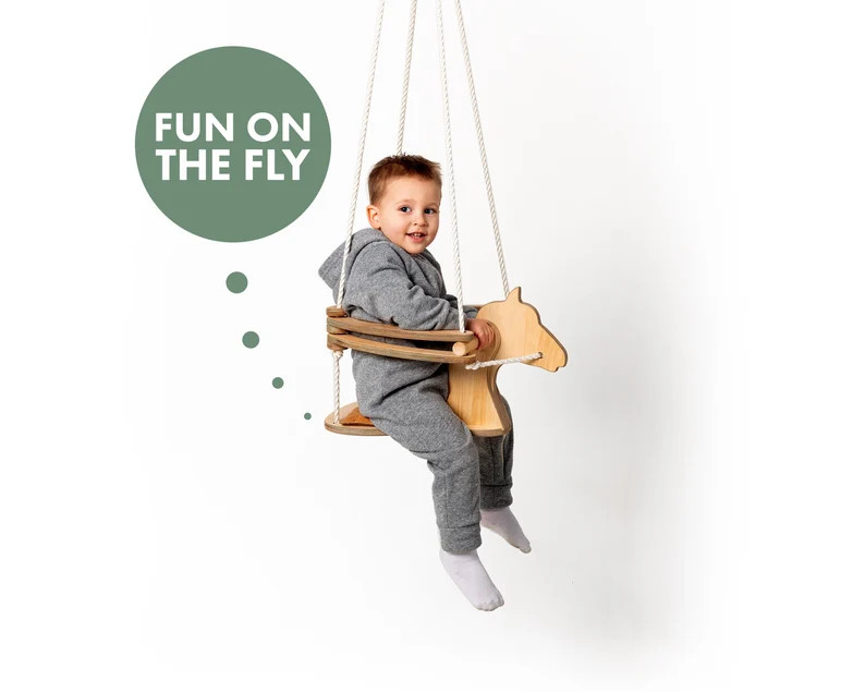 Gift for Kids Hanging Rocking Horse Outdoor Toys, Baby Horse Swing, Toddler Toys, Baby Gym, Baby ... | Etsy (US)