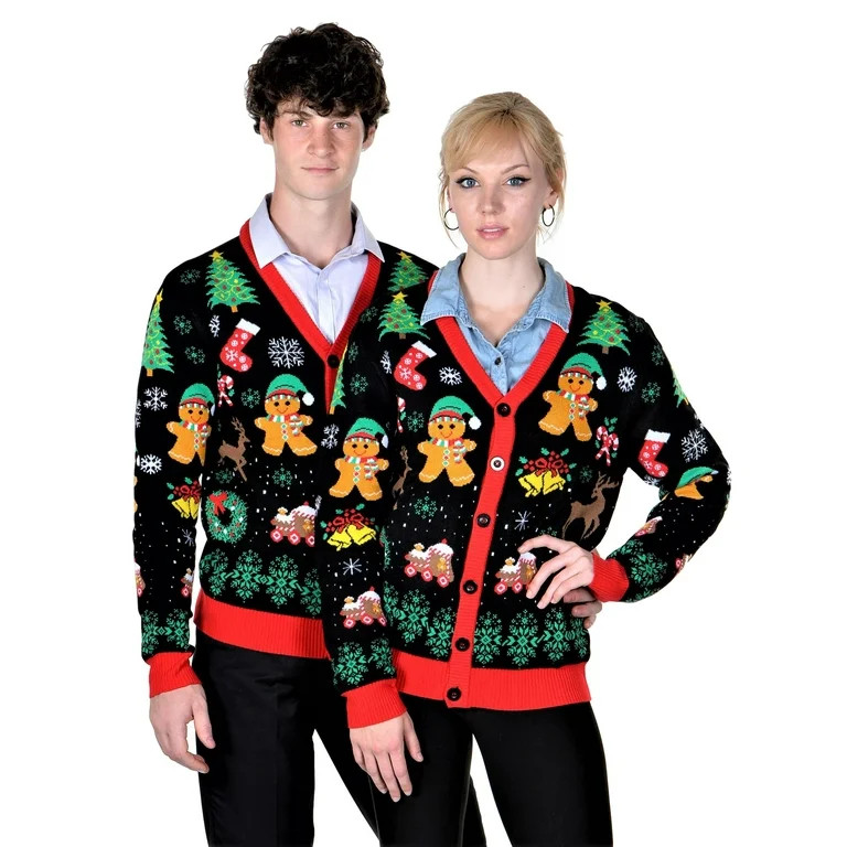 SoCal Look Women's Ugly Christmas Sweaters Cardigan Gingerbread Medium Black | Walmart (US)
