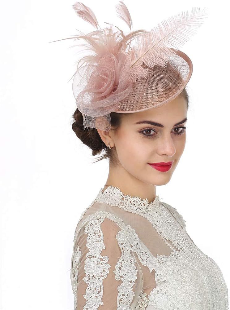 Sinamay Flower Feather Headband Fascinator Wedding Headwear Ladies Race Royal Ascot Pillbox Weddi... | Amazon (UK)