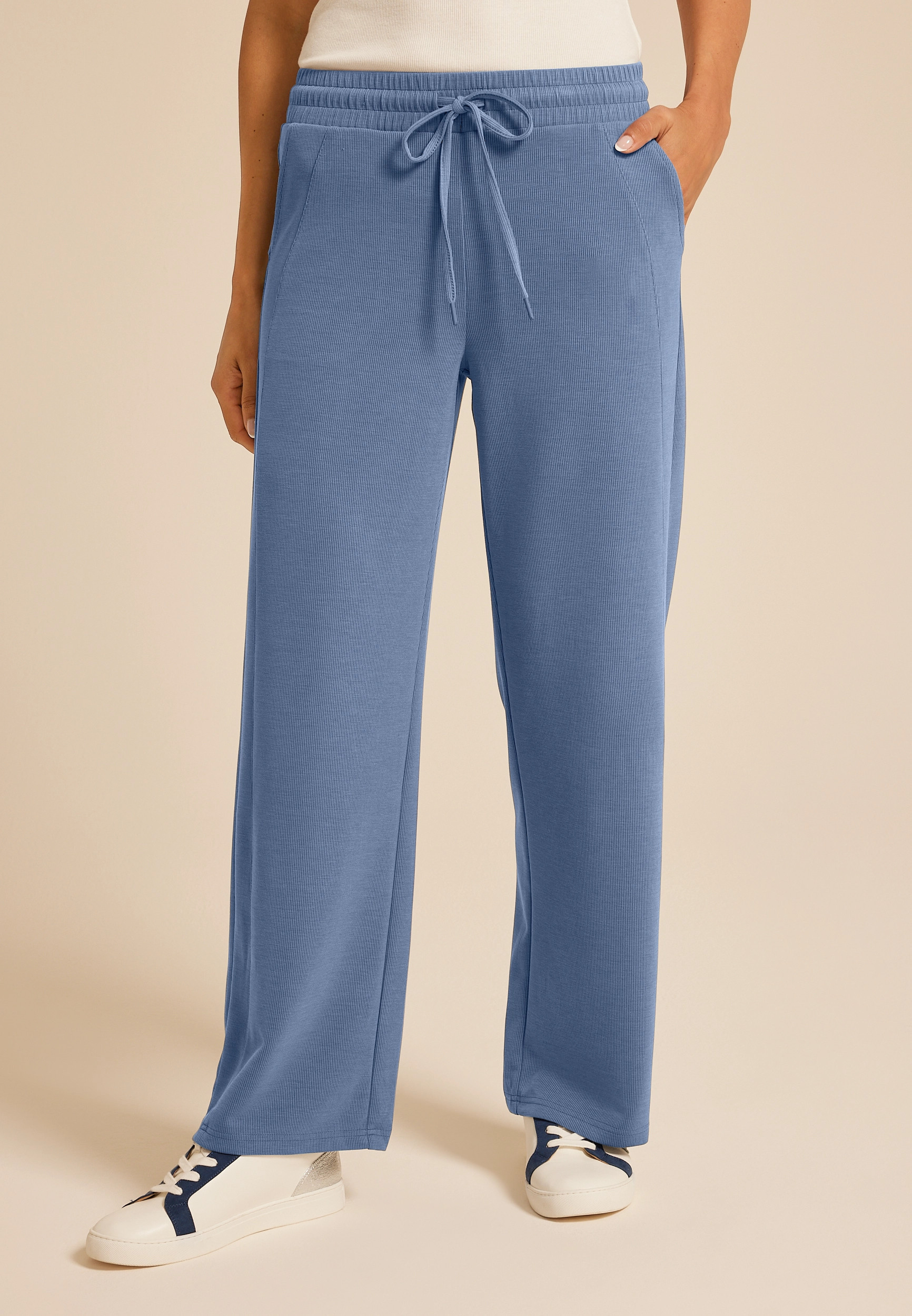 Maurices Women's Cloud Scuba Knit Ribbed Wide Leg Sweatpants Blue Size Medium | Maurices