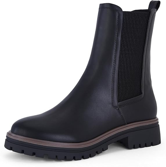 Women's Black Chelsea Platform Ankle Boots Elastic Chunky Heel Lug Sole Booties | Amazon (US)