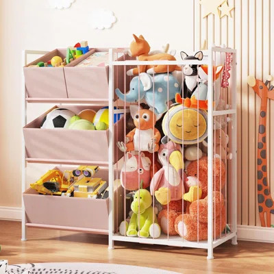 Stuffed Animal Storage - Storage Organizer With 4 Removable Bins,Pink | Wayfair North America
