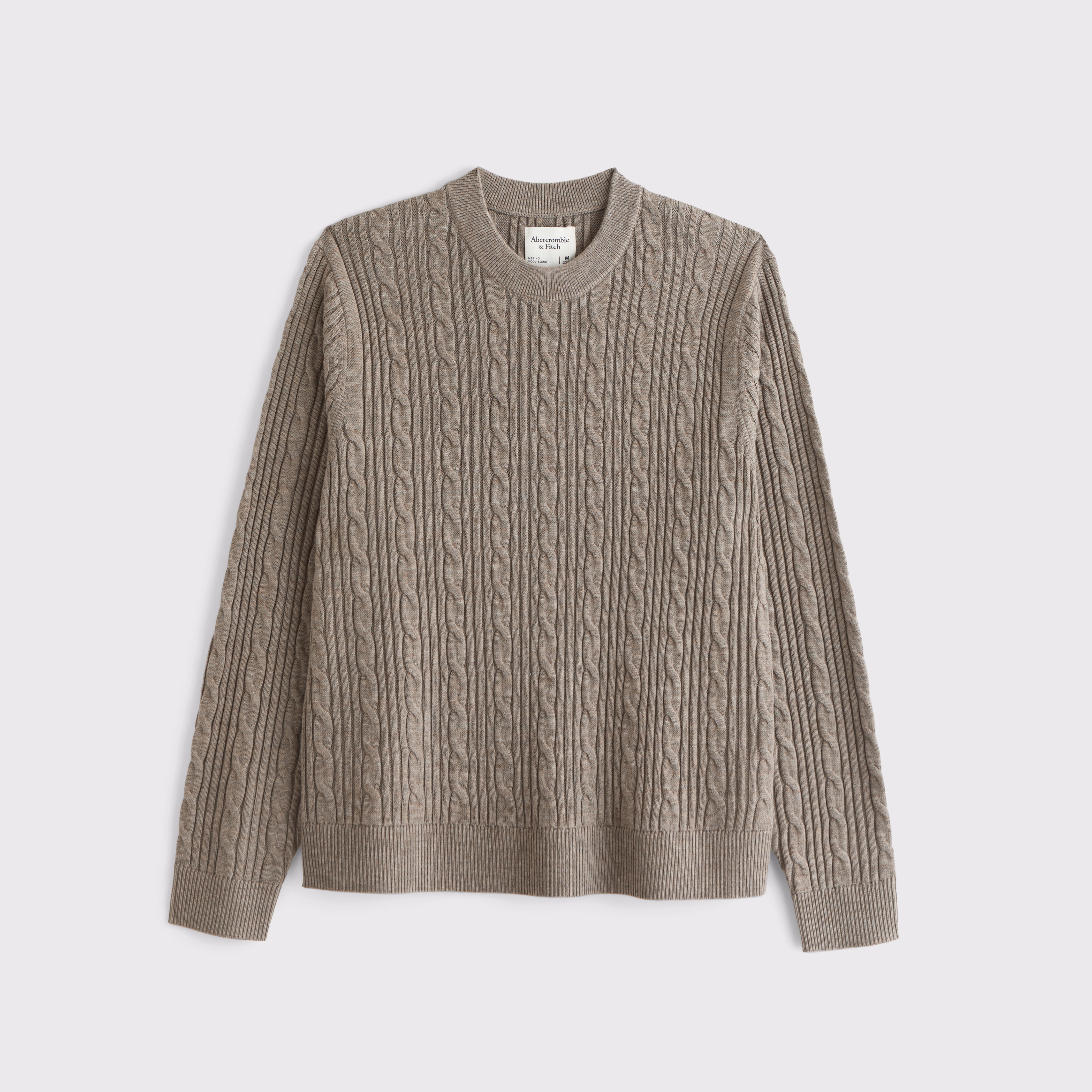 Merino Wool-Blend Cable Crew Sweater | Abercrombie & Fitch (US)
