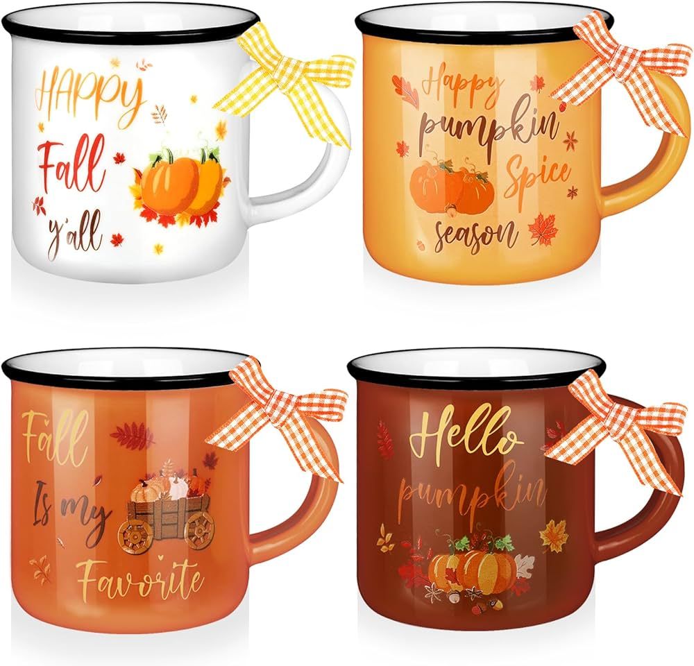 Lallisa 4 Pcs Fall Mini Coffee Mug Autumn Pumpkin Maple Leaf Mini Coffee Cups Fall Tiered Tray De... | Amazon (US)