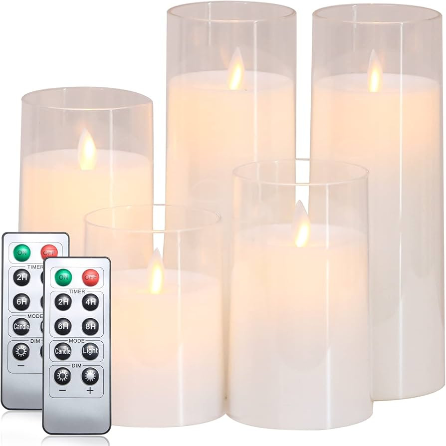 Fo32won Pure White LED Flameless Pillar Candles Battery Operated with Remote and Timer, Pack of 5... | Amazon (US)