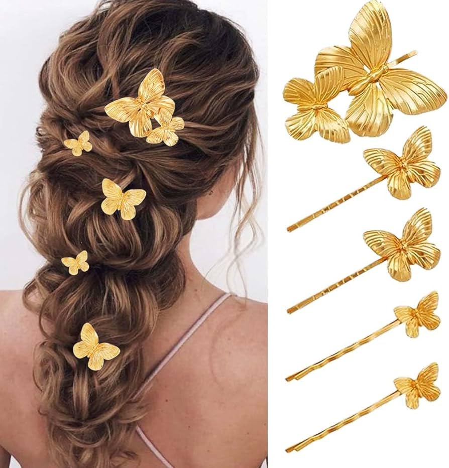 BARTOSI Gold Butterfly Hair Clips Butterfly Bridal Hair Pins Bride Wedding Hair Pieces Hair Acces... | Amazon (US)