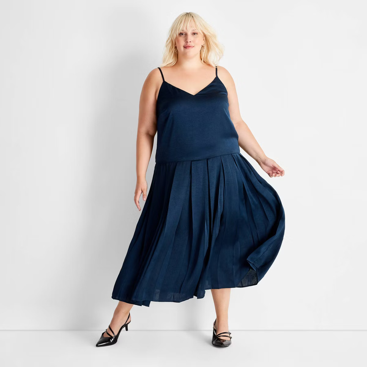 Women's Sleeveless Drop Waist Pleated Ankle Dress - Future Collective Navy Blue | Target