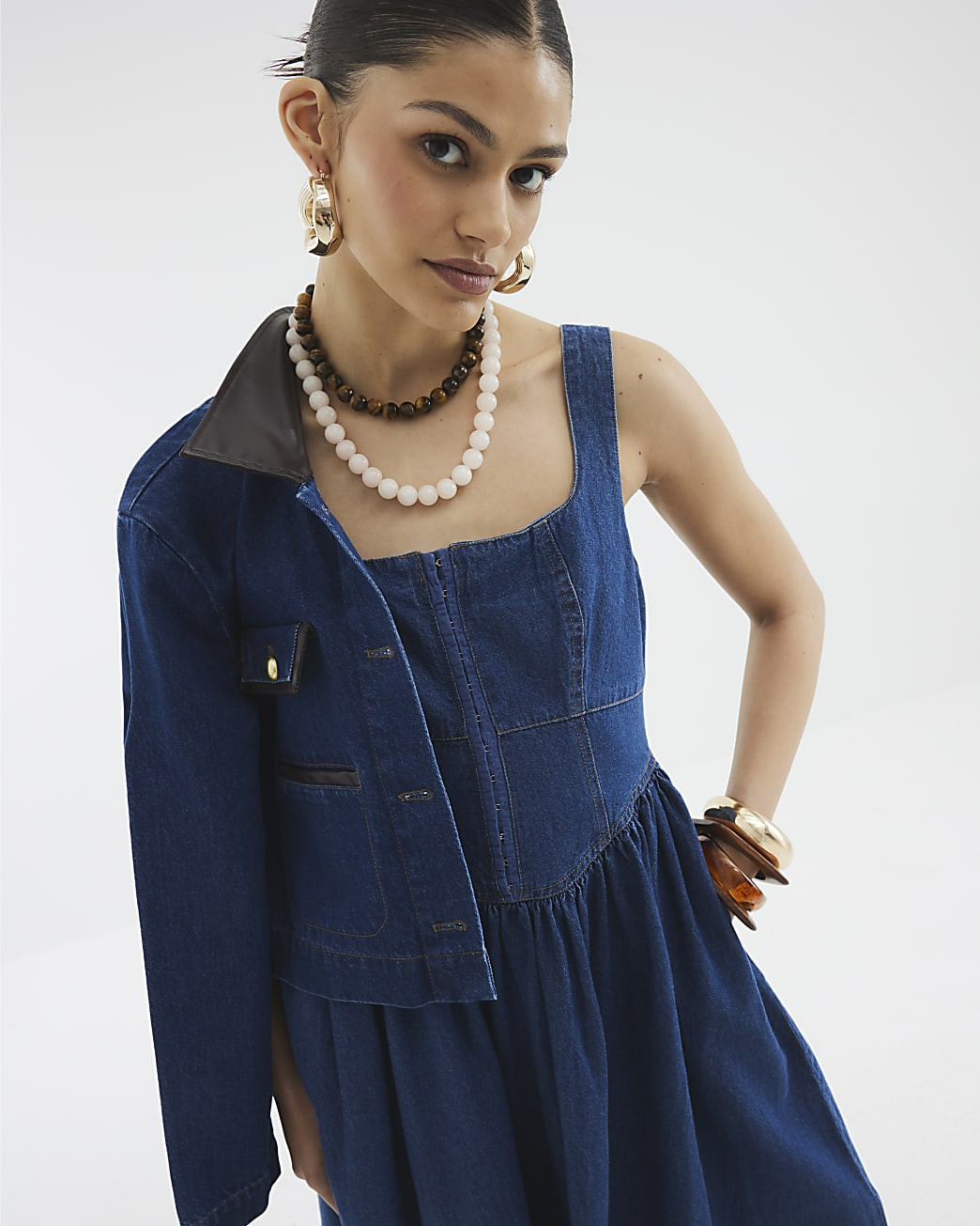 Blue Denim Corset Midi Dress | River Island UK & IE