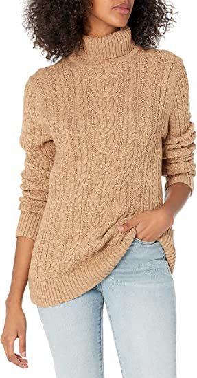 Amazon Essentials Women's Fisherman Cable Turtleneck Sweater | Amazon (US)