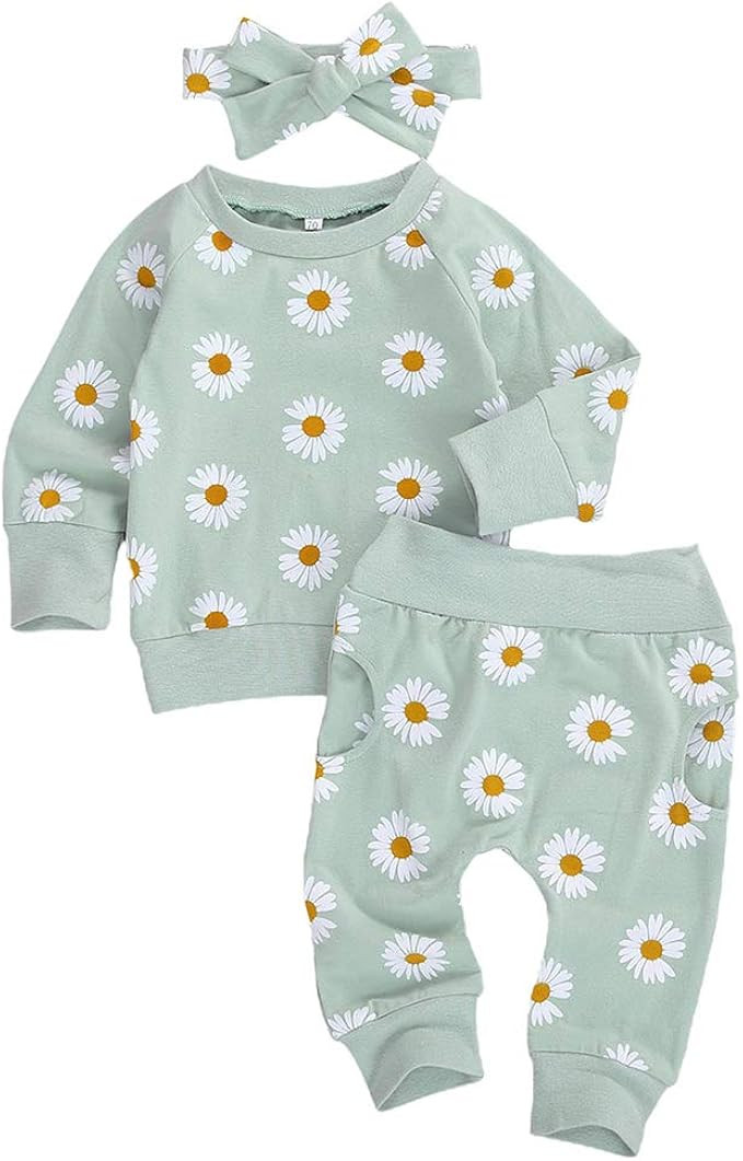 0-24M Flower Newborn Infant Baby Girl Clothes Set Long Sleeve Sweatshirts Tops Pants Outfits | Amazon (US)