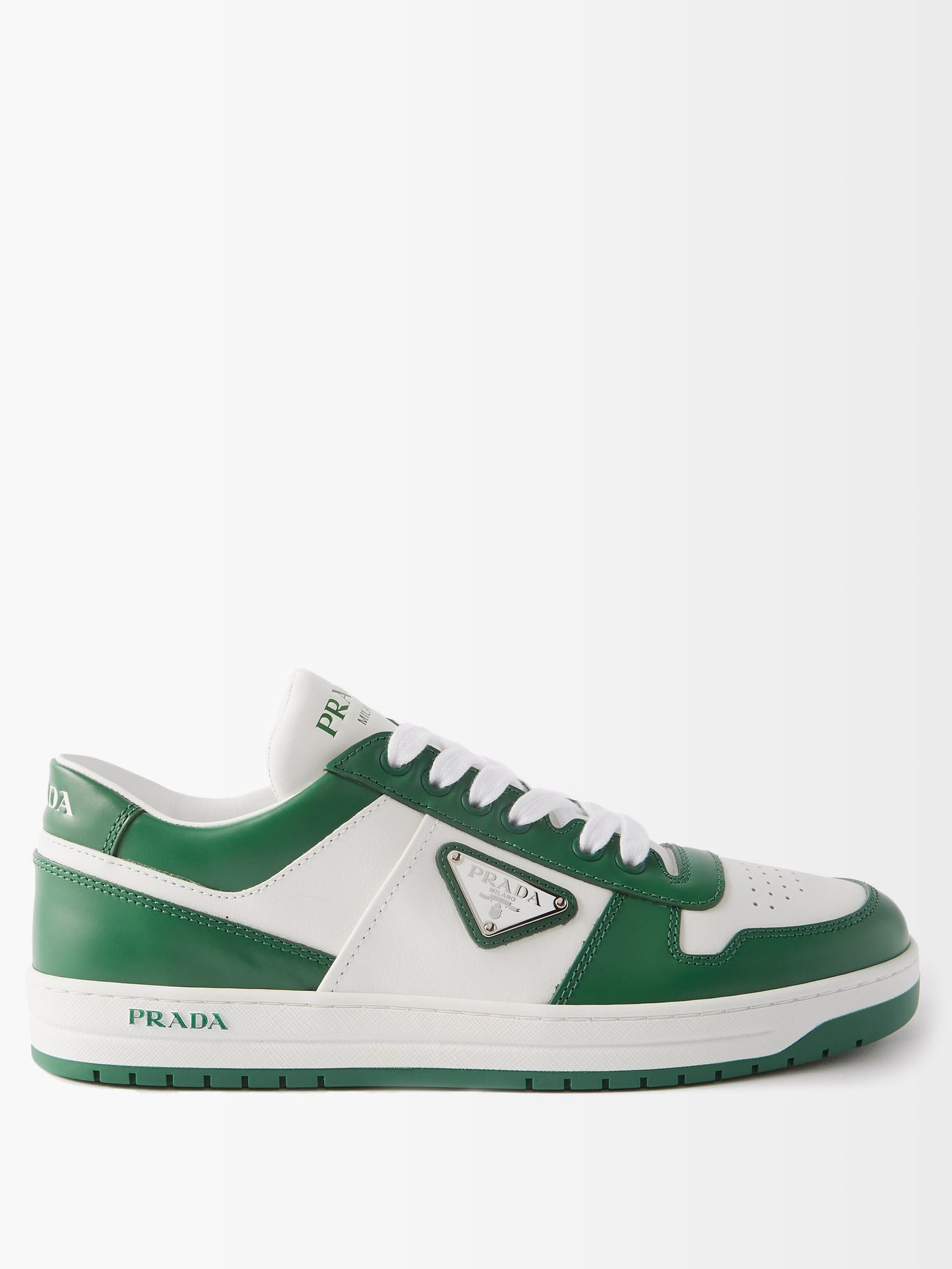 Downtown logo-plaque leather trainers | Prada | Matches (US)