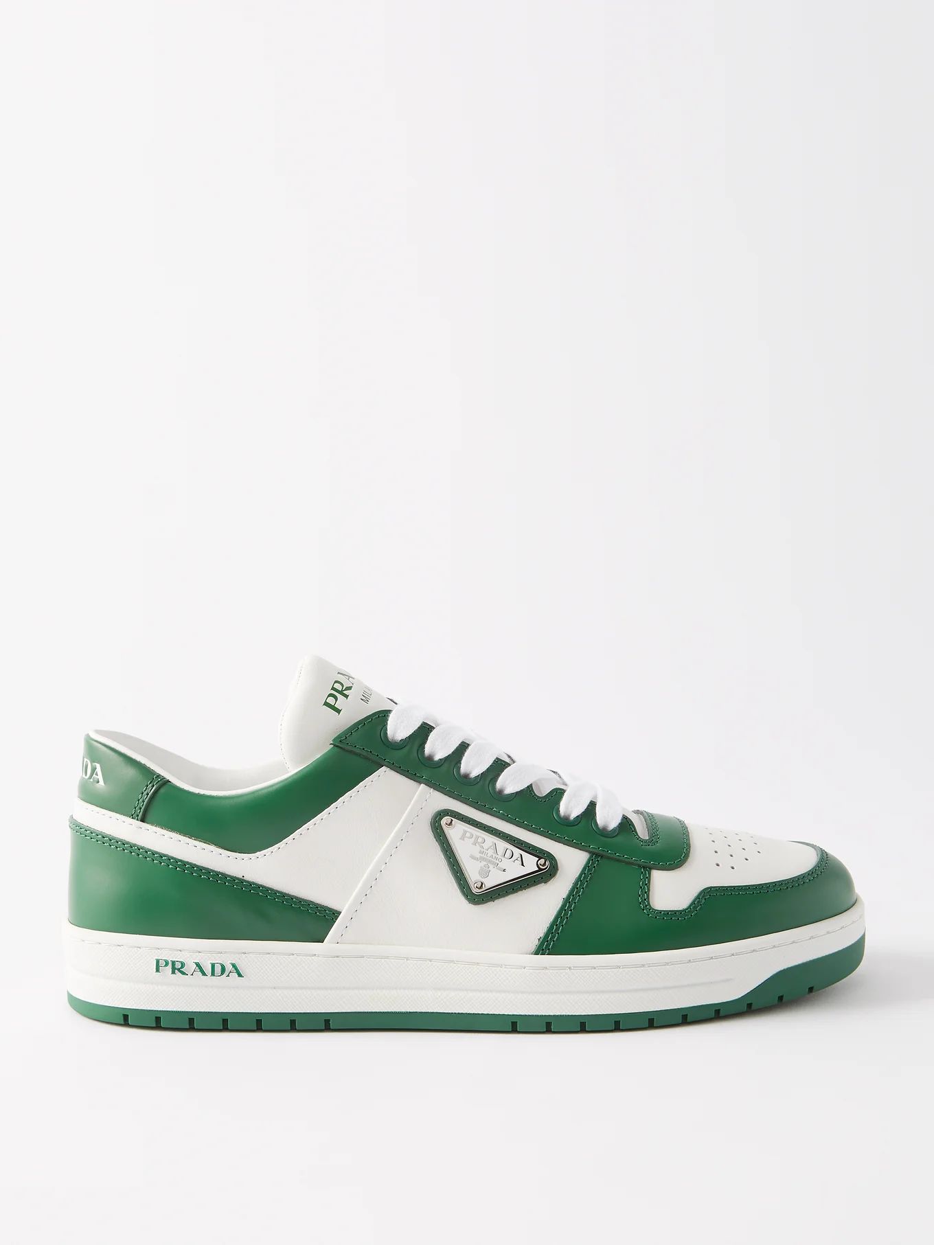 Downtown logo-plaque leather trainers | Prada | Matches (US)