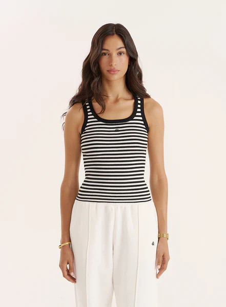 Black And White Stripe Knitted 4th Vest Top- Tamil | 4th & Reckless