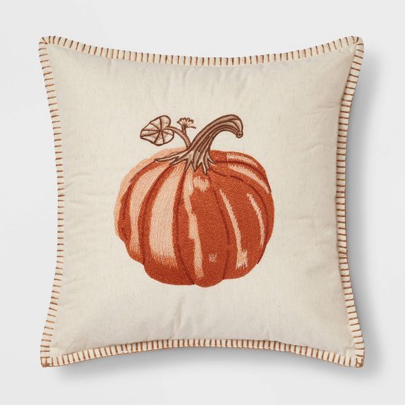 Embroidered Pumpkin Square Throw Pillow Neutral/Orange - Threshold™ | Target