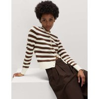 M&S Air-Yarn Striped Cropped Cardigan Conker | Marks & Spencer (UK)
