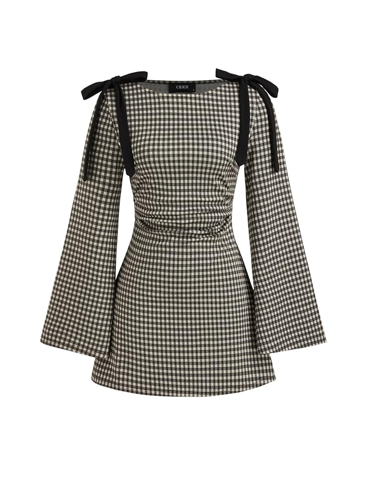 CIDER Mini Dress for Women Long Sleeve Boat Neck Ruched Cotton Blend Bodycon Dress | Amazon (US)