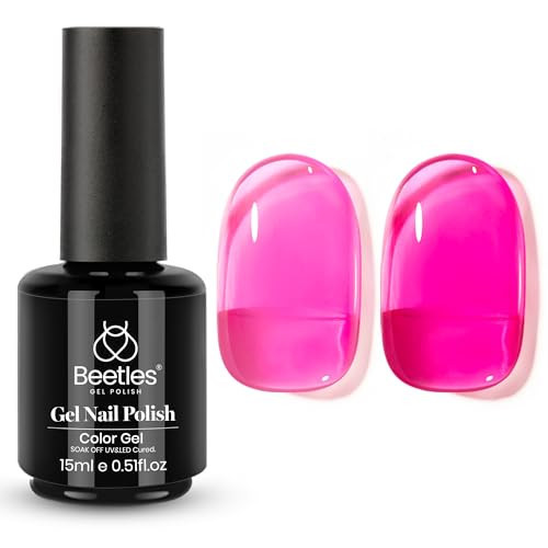 Beetles Hot Pink Gel Polish, 15ML Neon Hot Pink Jelly Gel Nail Polish Sheer Translucent Effect Summer Color Gel Soak Off UV Vibrant Night Series French Nail Art Manicure Gift for Women | Amazon (US)