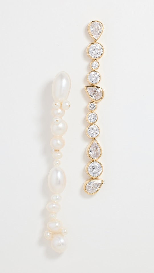 14k Cubic Zirconia & Freshwater Pearl Linear Drop Earrings | Shopbop