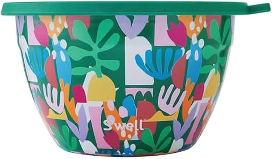 S\u2019well Stainless Steel 64oz Salad Bowl Kit, Paper Cutouts Design, Includes 2oz Mini Canister... | Amazon (US)