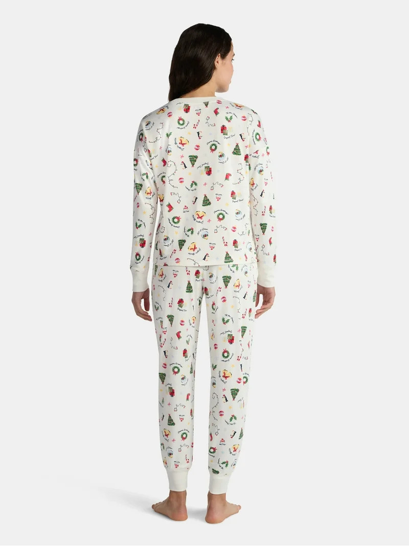 Holiday Time Women's Long Sleeve Crew Neck Sleep Top and Jogger Pants Pajama Set, 2-Piece, Sizes ... | Walmart (US)