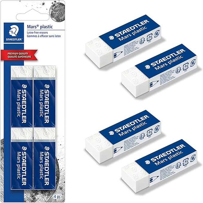 STAEDTLER Mars Plastic Vinyl Erasers (4-Pack), White Erasers for Clean & Precise Results - Latex-... | Amazon (US)