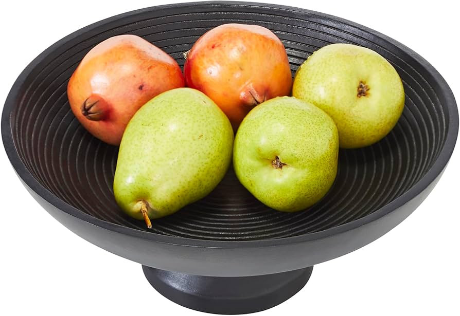 VHC Brands Ribbed Black Wooden Fruit Bowl 5.5x12x12, Kitchen Decor, Decorative Wooden Pedestal Bo... | Amazon (US)