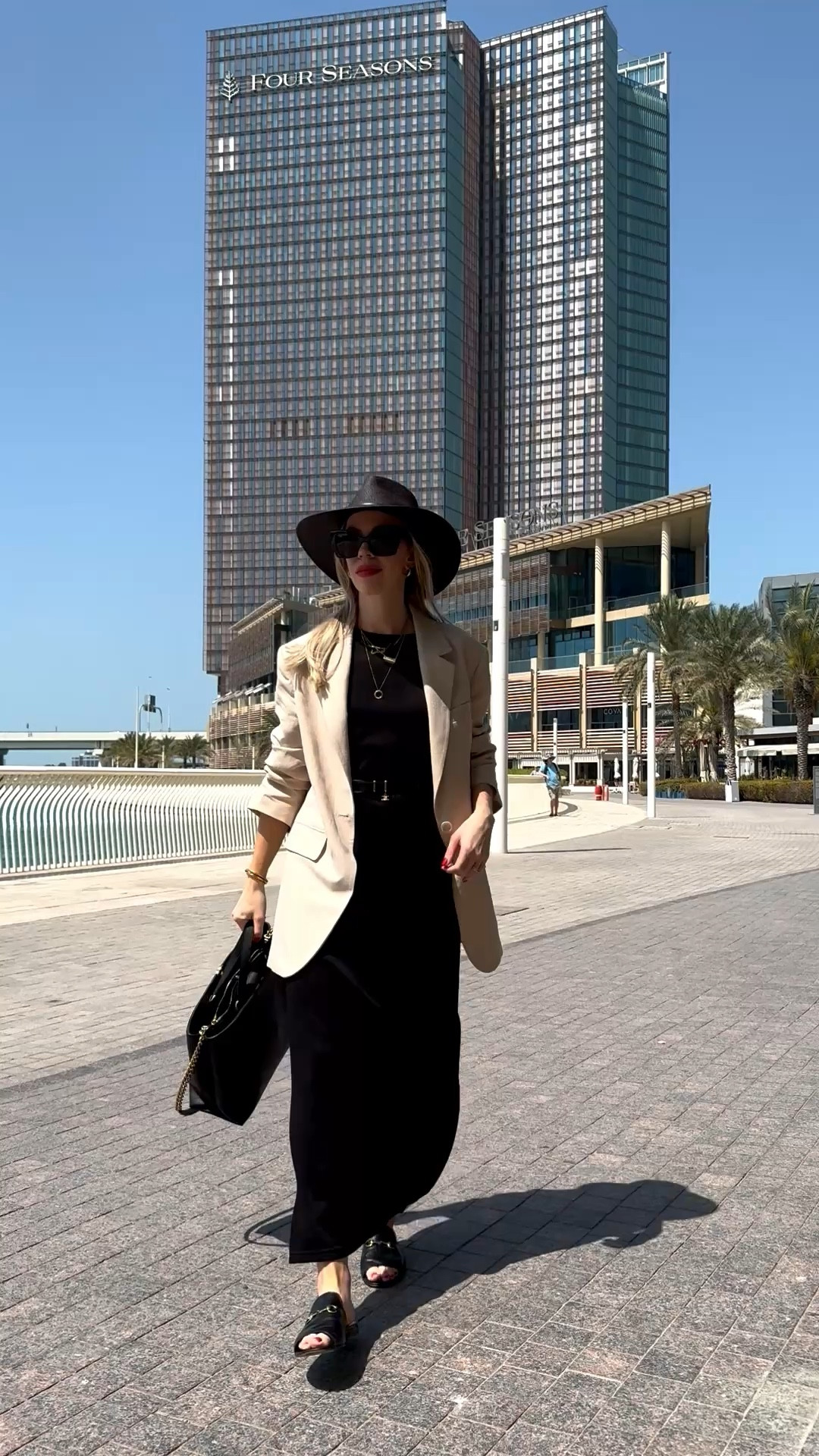 Summer outfit, maxi dress (so chic and under $40!), linen blazer, black straw hat, vacation outfit 

#LTKSeasonal #LTKOver40 #LTKTravel