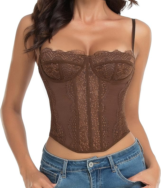 Lace Bustier Corset Tops for Women - Sexy Going Out Party Club Top with Buckle | Amazon (US)
