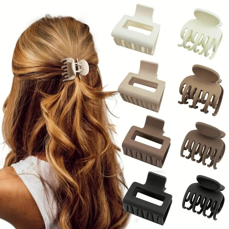 4pcs/8pcs Medium Claw Hair Clips For Women, Matte Rectangle Or Double Row Teeth Hair Claw Clips F... | Walmart (US)