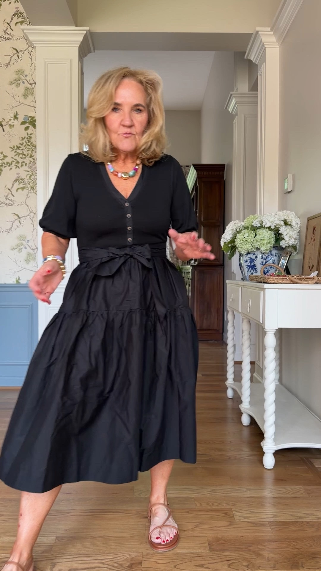 Walmart dress size medium 
It’s a mixed media ribbed knit on top lightweight poplin on bottom. 

Black dress affordable fashion

#LTKOver40 #LTKWedding #LTKPetite