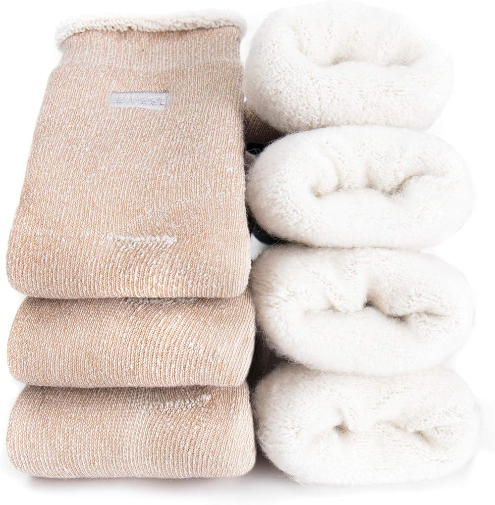 Womens Super Thick Wool Socks - Soft Warm Comfort Casual Crew Winter Socks (Pack of 3-5), Multico... | Amazon (US)