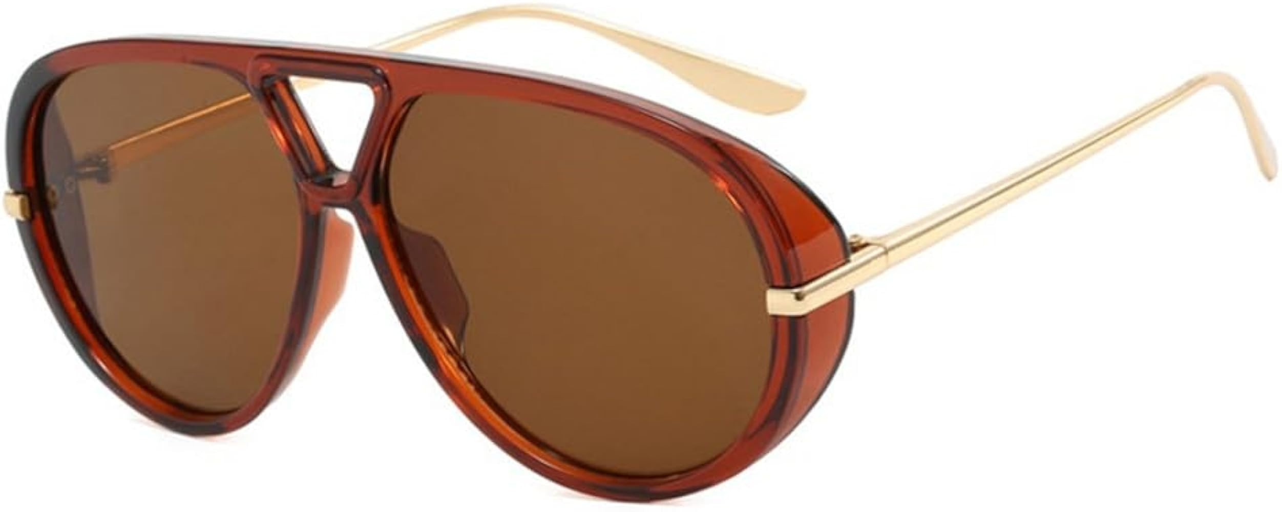 Round Sunglasses For Women Men Retro Double Bridge Frame Sun Glasses Shades UV400 Eyeglasses | Amazon (US)