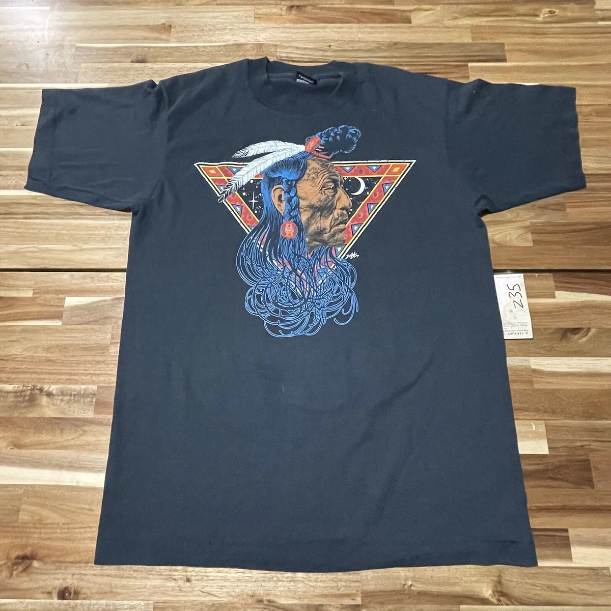 Vintage 90s Single Stitch Cliff Bonamie Black Native American L TShirt Faded | eBay US