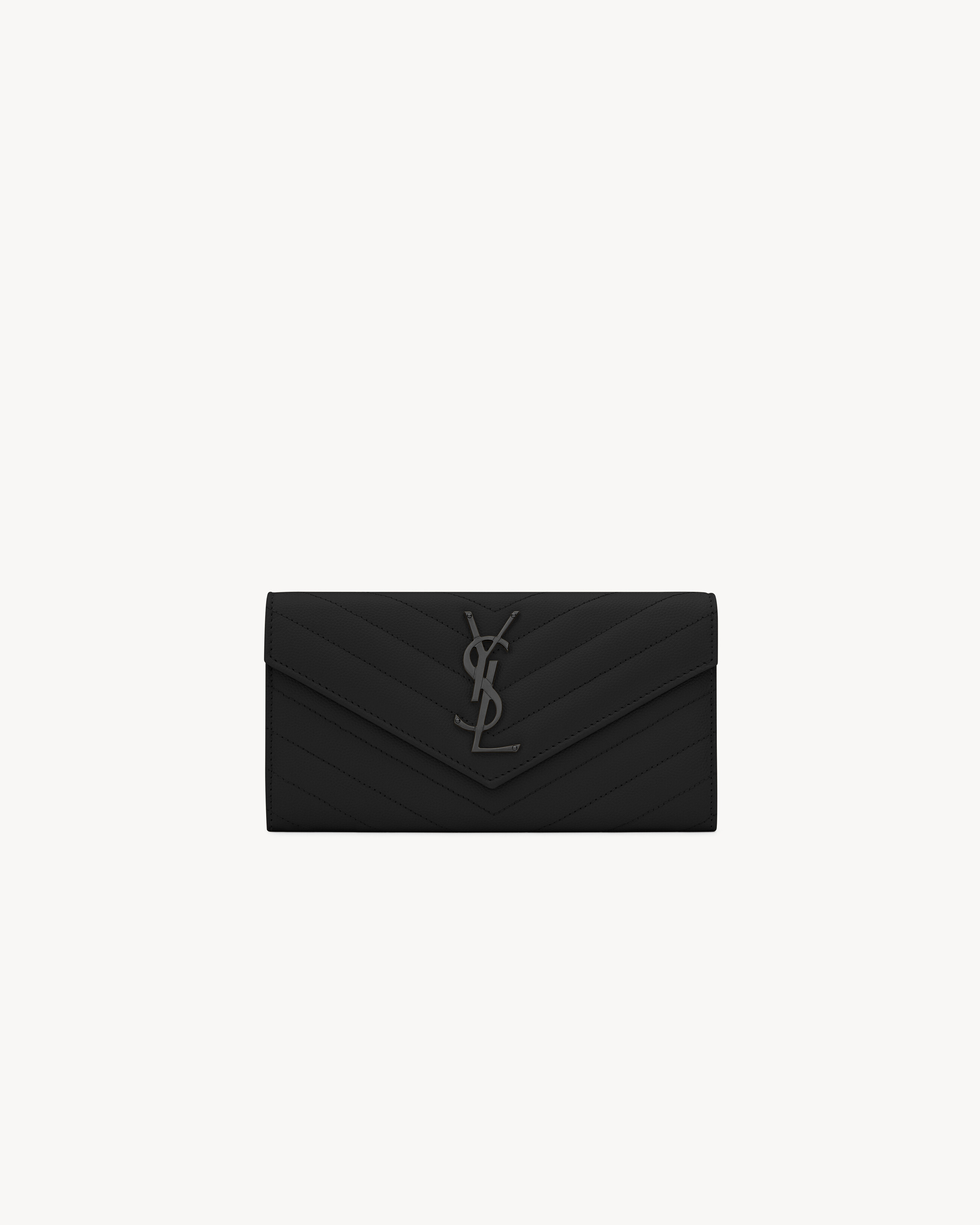 Saint Laurent Cassandre Matelassé Large Flap Wallet In Grain De Poudre Leather - Black - Women - One Size | Saint Laurent Inc. (Global)