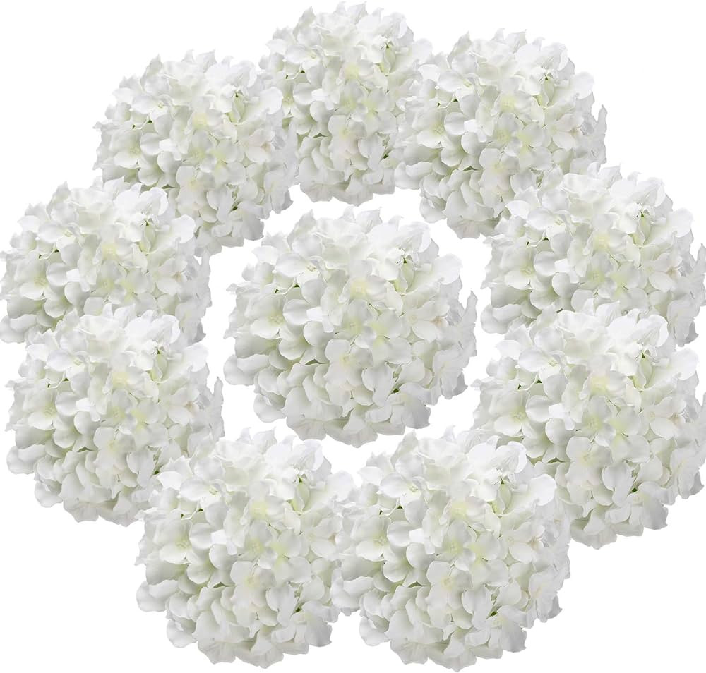 Flojery Silk Hydrangea Heads Artificial Flowers Heads with Stems for Home Wedding Decor,Pack of 1... | Amazon (US)