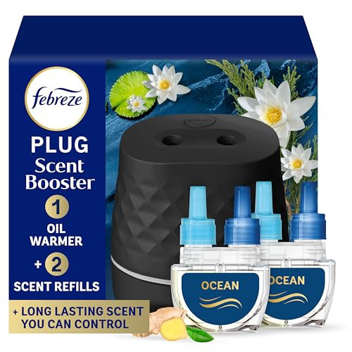 Febreze PLUG Scent Booster Starter Kit, Black, Oil Diffuser, Air Freshener Plug In, Continuous Scent Device + 2 Ocean Refills | Amazon (US)
