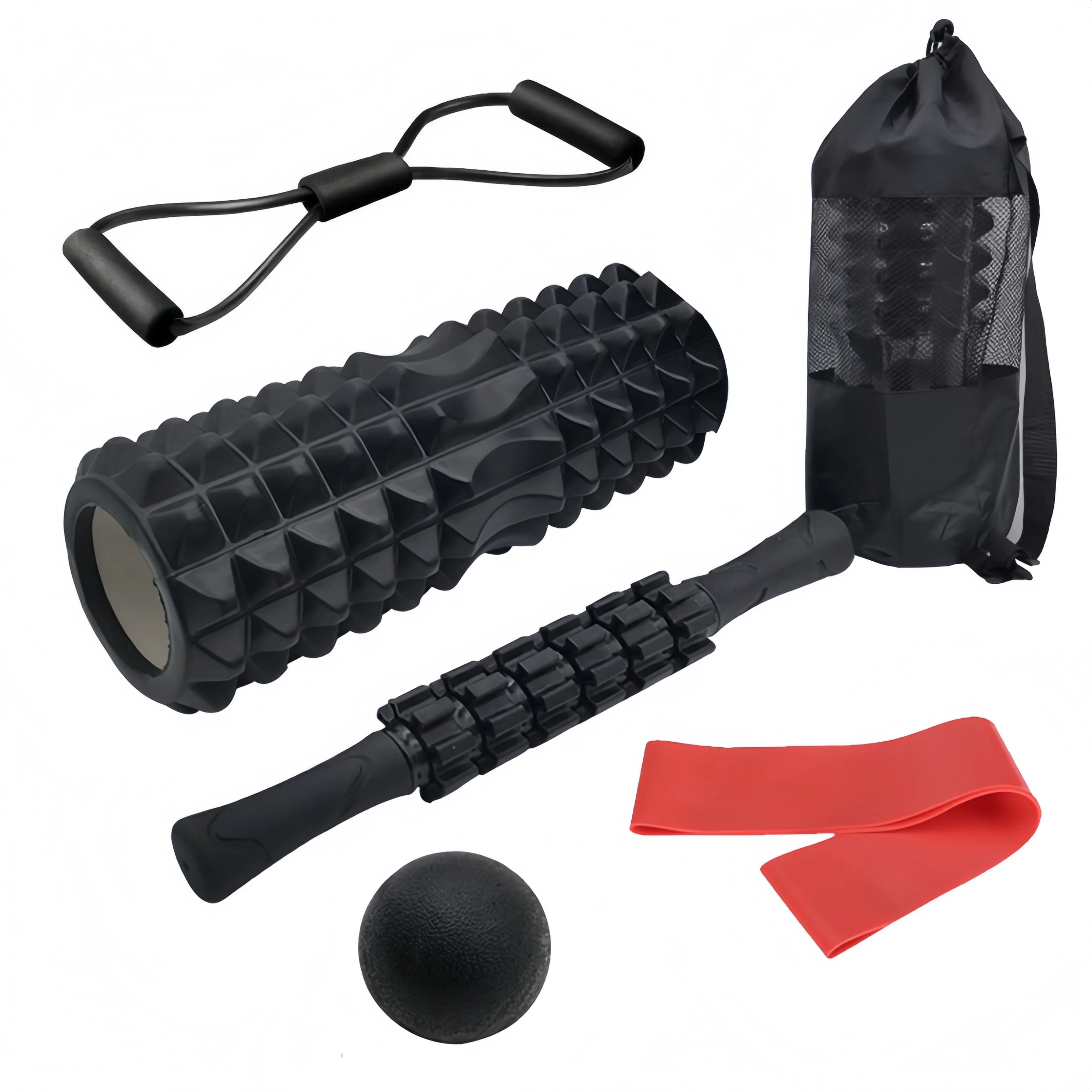6 in1 Black Foam Roller Set with Massage Roller, Massage Ball, Chest Expander,and Resistance Band | Walmart (US)