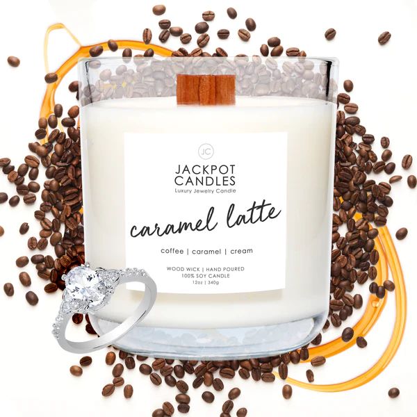 Caramel Coffee Latte Wooden Wick Jewelry Ring Candle | Jackpot Candles