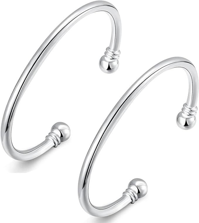 Denchy 925 Silver Trendy Bracelet, Fashion Jewelry Simple Cuff Bangles for Women Mom Wife Valenti... | Amazon (US)