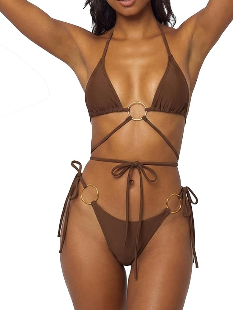 MIYOUJ Women Halter String Bikini Set Sexy Thong Cheeky Two Piece Swimsuits | Amazon (US)